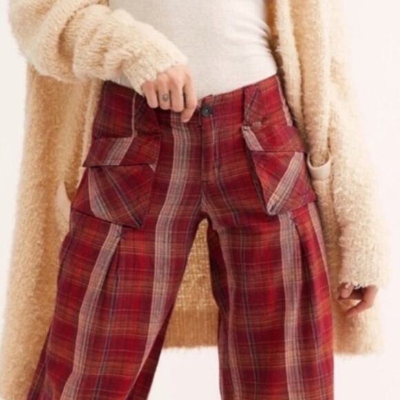 Free People Birch Plaid Wide Leg Pants Size 0 - Picture 2 of 5